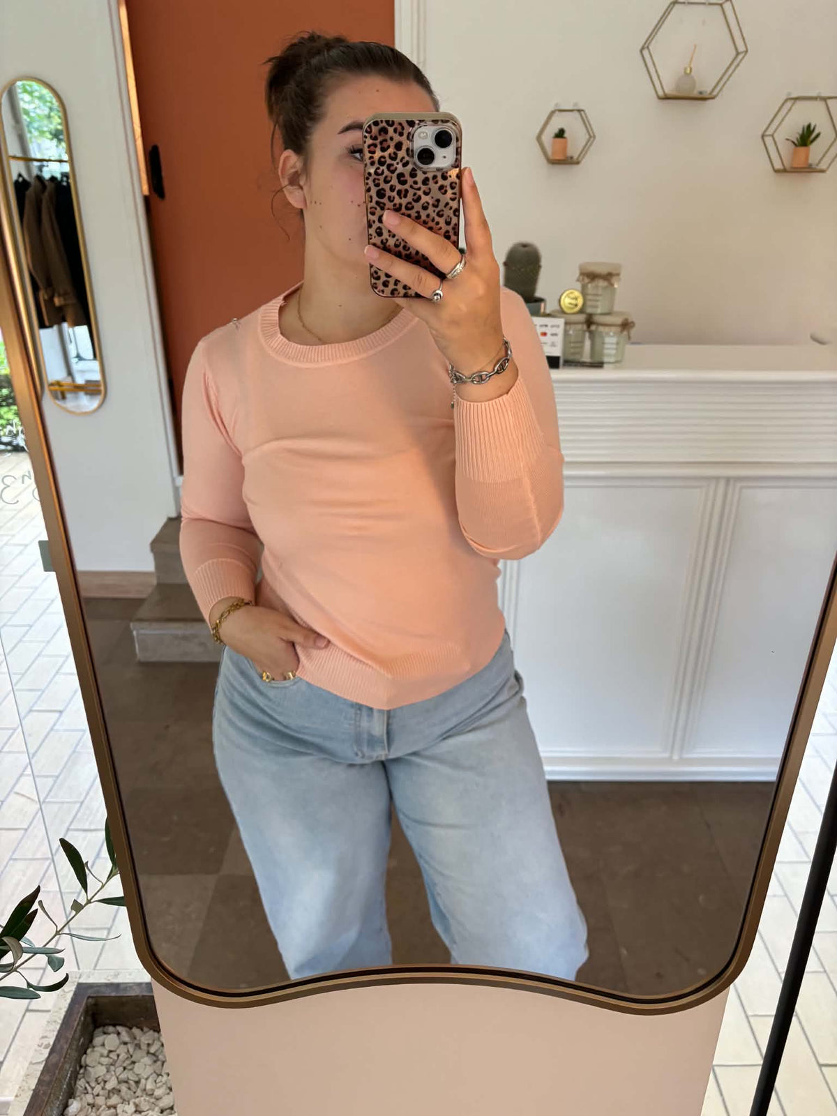 PULL FIN COL ROND ROSE POUDRE