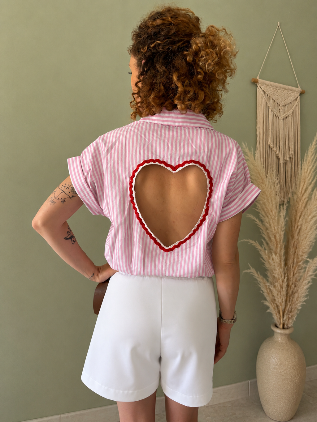 Chemise rose rayé cœur ❤️