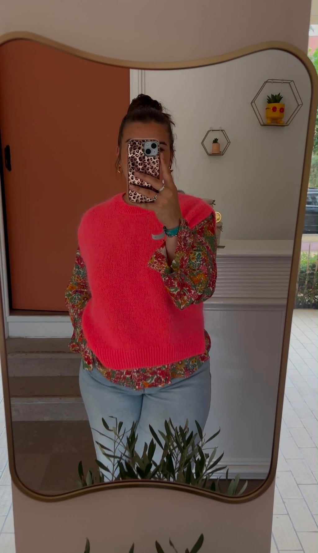 Pull Sans Manches Maille Douce Rose Vif