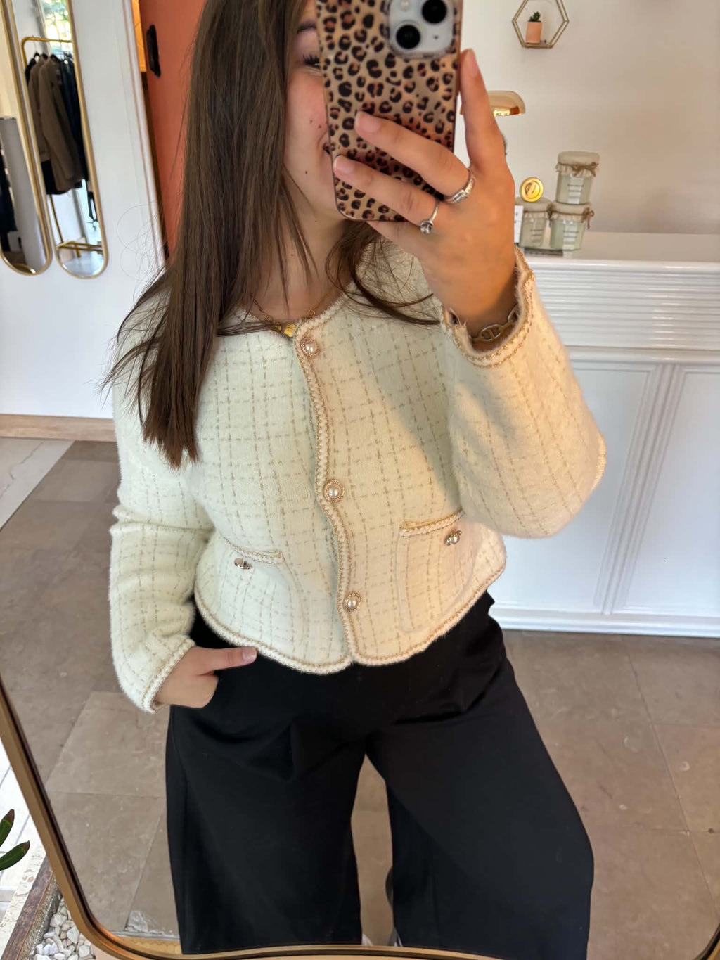 Gilet style veste en maille tweed