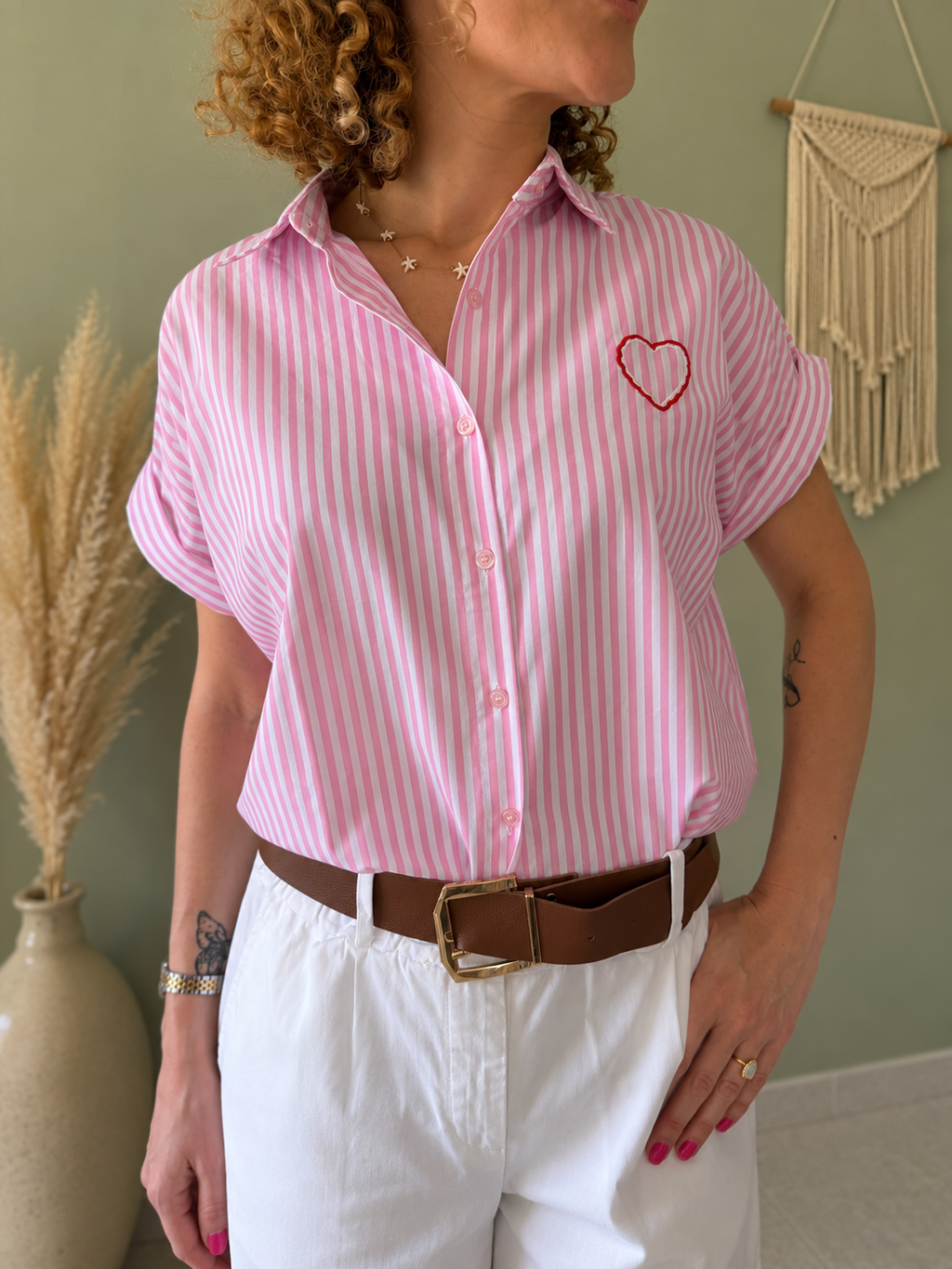 Chemise rose rayé cœur ❤️