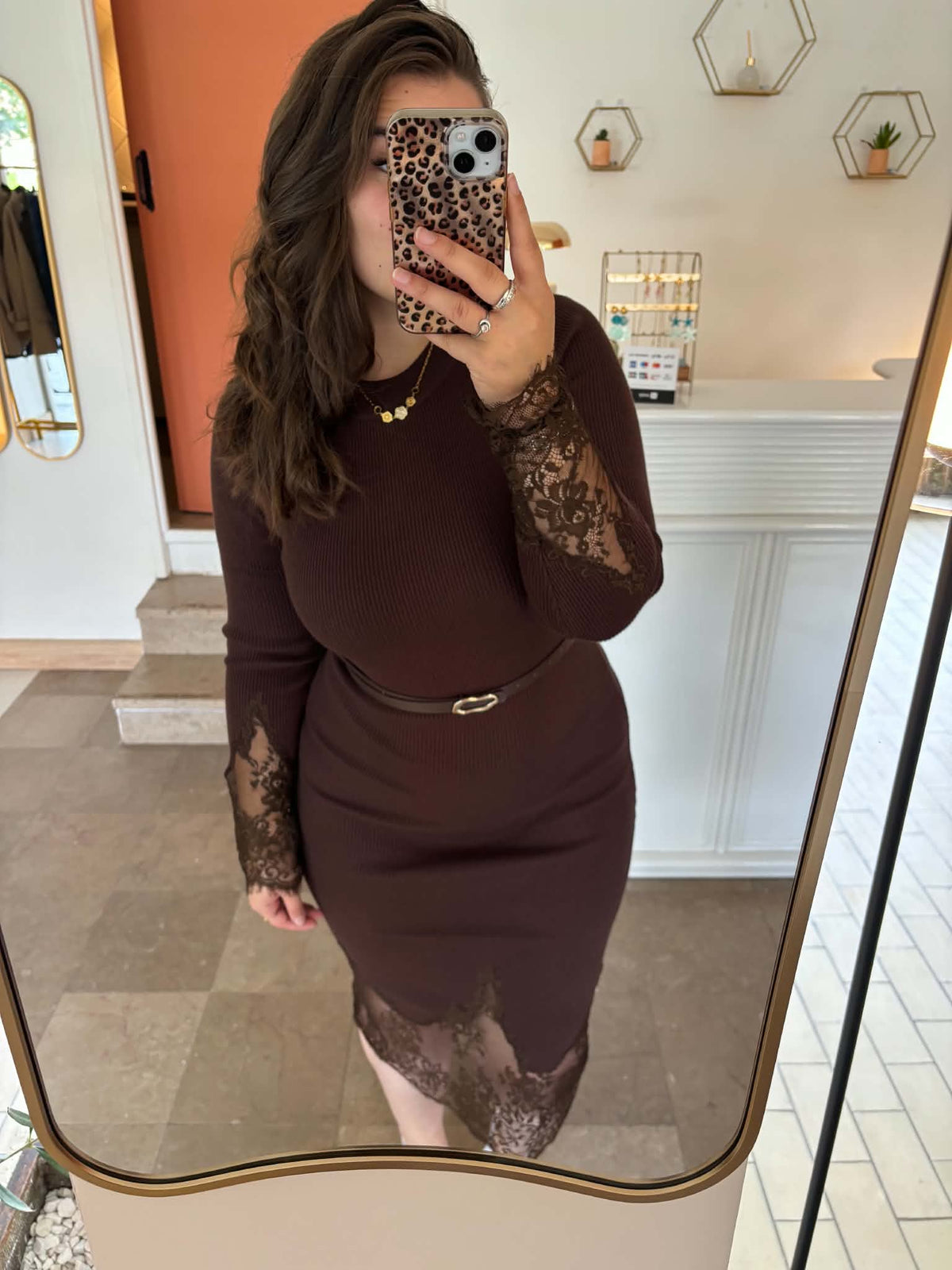 ROBE MI-LONGUE CÔTELÉE & DENTELLE