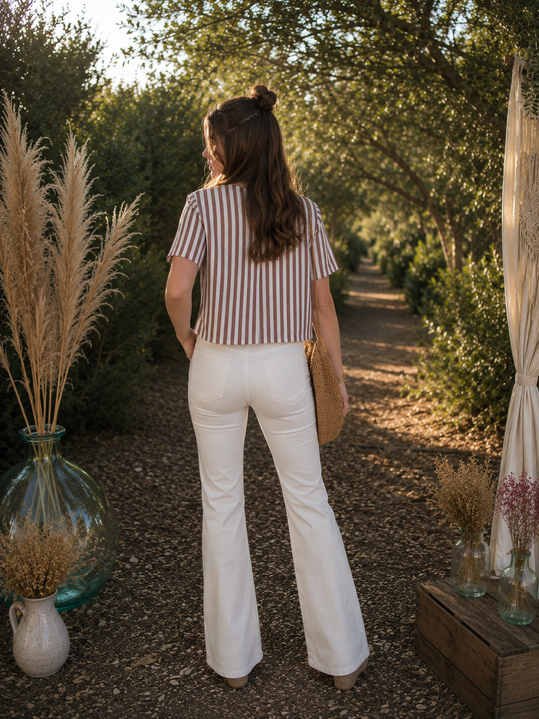Top rayé camel & réversible blanc