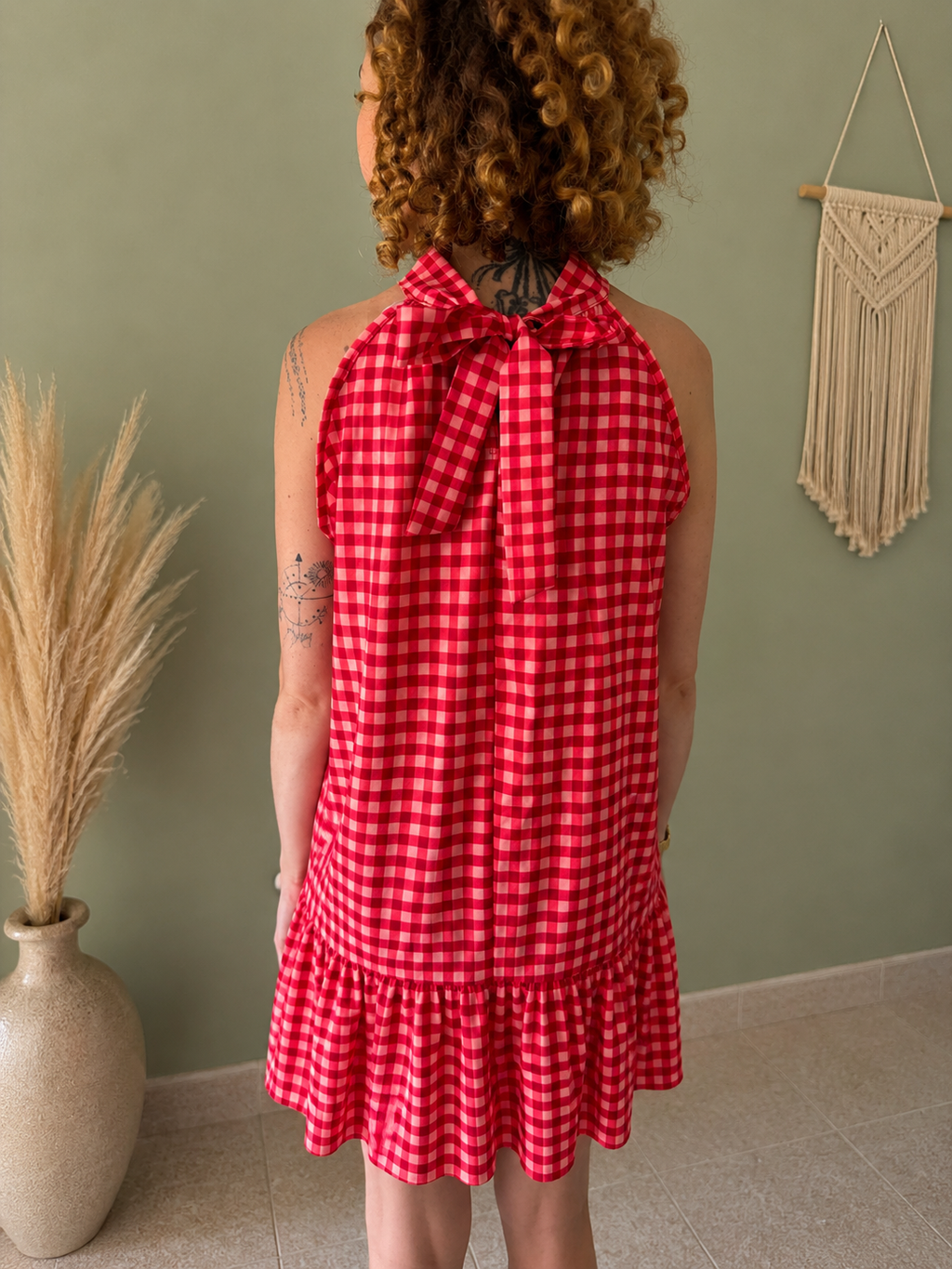 Robe tunique Vichy rouge