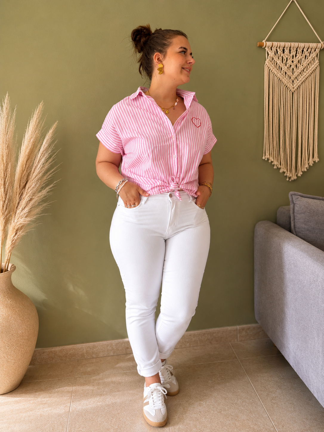 Chemise rose rayé cœur ❤️