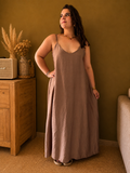Robe longue dos nu camel