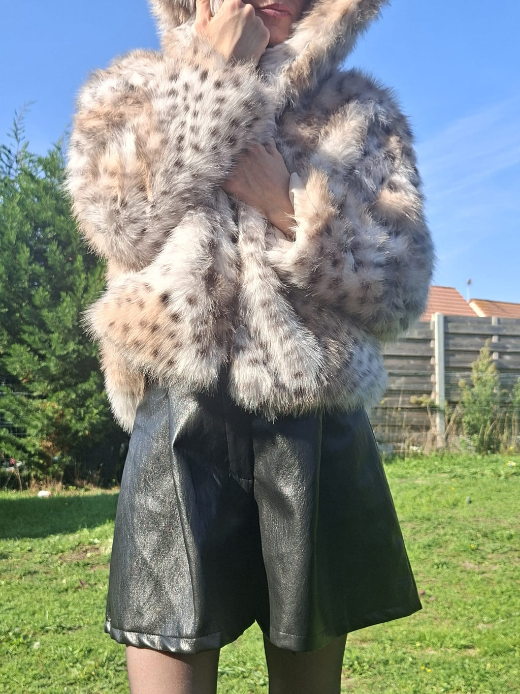 Veste en Fausse Fourrure à Capuche Motif Léopard