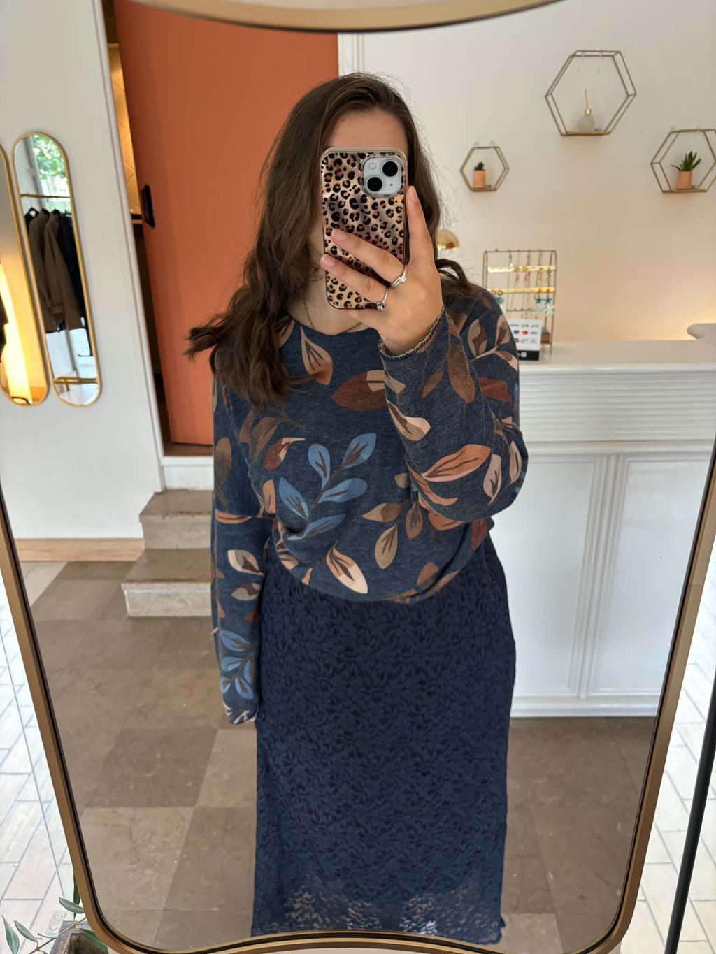 JUPE BRODÉE BLEU MARINE