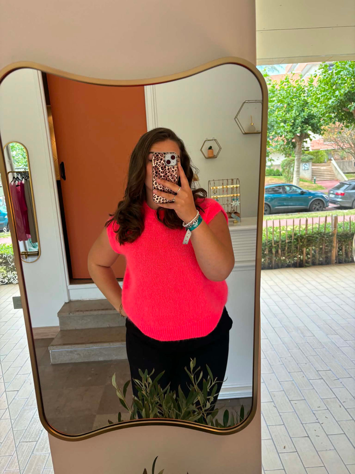 Pull Sans Manches Maille Douce Rose Vif