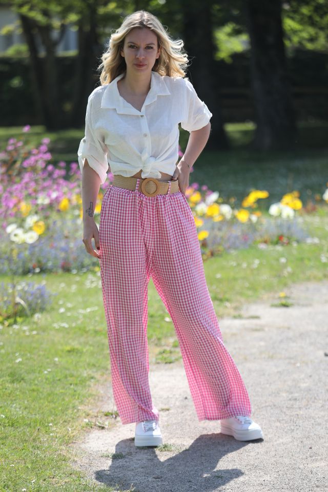 Pantalon Vichy rose