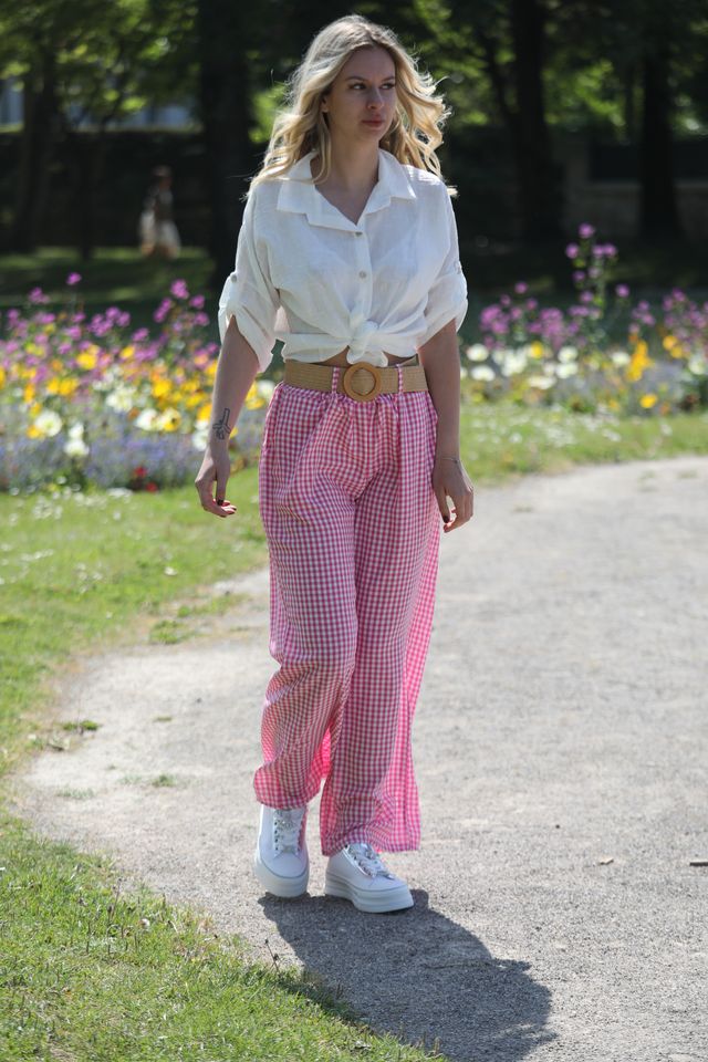 Pantalon Vichy rose